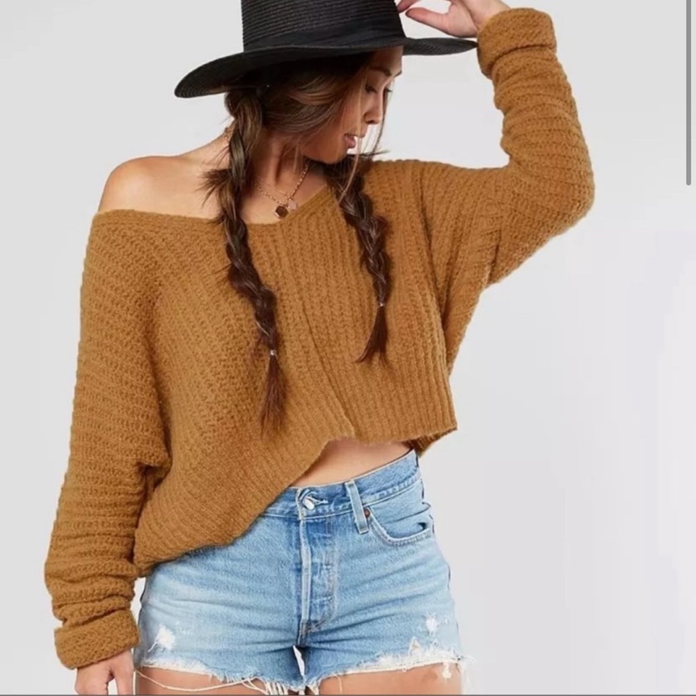 Free People Moonbeam V-Neck Alpaca Blend Sweater Mustard XS